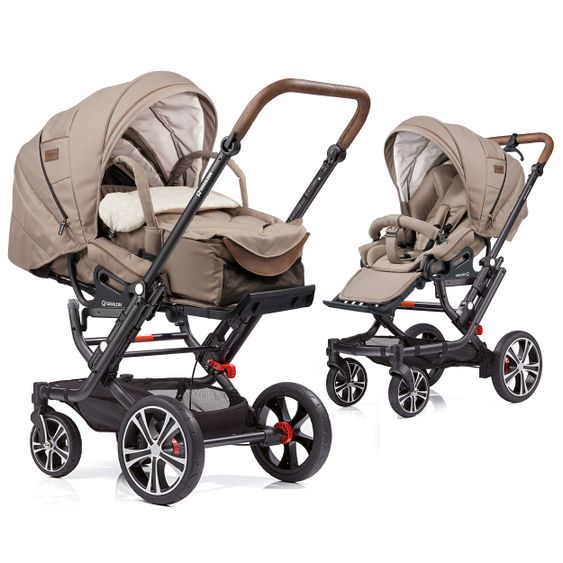 Gesslein 2in1 Kinder-Kombiwagen F6 Air+ Classic mit C1 Lift Tragetasche & Sportwagenaufsatz mit Schwenkschieber - Schwarz-Sand