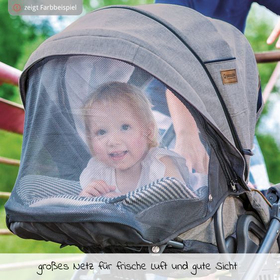 Gesslein 2in1 Kinder-Kombiwagen F6 Air+ Classic mit C1 Lift Tragetasche & Sportwagenaufsatz mit Schwenkschieber - Schwarz-Sand