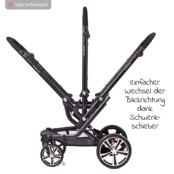 Gesslein 2in1 Kinder-Kombiwagen F6 Air+ Classic mit C1 Lift Tragetasche & Sportwagenaufsatz mit Schwenkschieber - Schwarz-Sand
