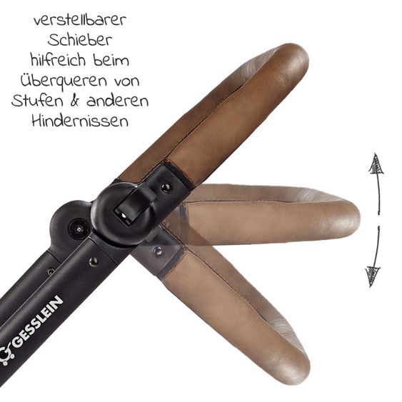 Gesslein 2in1 Kinder-Kombiwagen F6 Air+ Classic mit C1 Lift Tragetasche & Sportwagenaufsatz mit Schwenkschieber - Schwarz-Sand