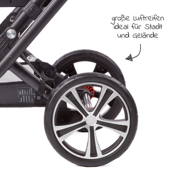 Gesslein 2in1 Kinder-Kombiwagen F6 Air+ Classic mit C1 Lift Tragetasche & Sportwagenaufsatz mit Schwenkschieber - Schwarz-Sand