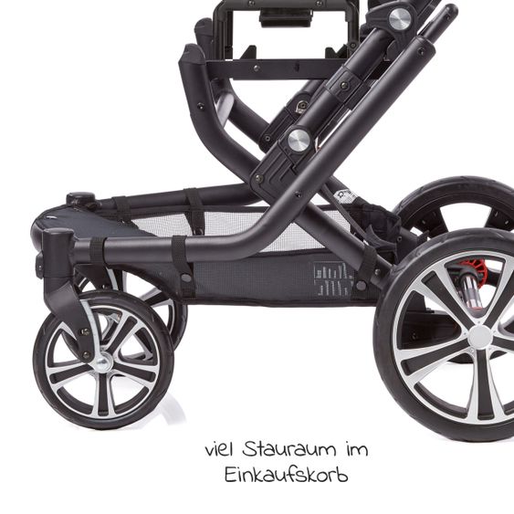 Gesslein 2in1 Kinder-Kombiwagen F6 Air+ Classic mit C1 Lift Tragetasche & Sportwagenaufsatz mit Schwenkschieber - Schwarz-Sand