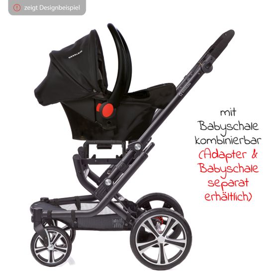 Gesslein 2in1 Kinder-Kombiwagen F6 Air+ Classic mit C1 Lift Tragetasche & Sportwagenaufsatz mit Schwenkschieber - Schwarz-Sand