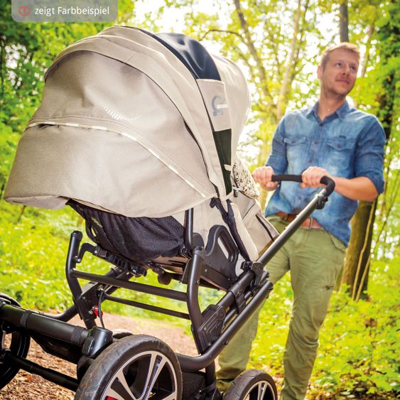 Gesslein 2in1 Kinder-Kombiwagen F6 Air+ Classic mit C1 Lift Tragetasche & Sportwagenaufsatz mit Schwenkschieber - Schwarz-Sand