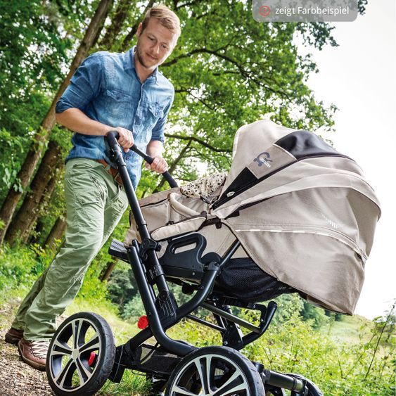 Gesslein 2in1 Kinder-Kombiwagen F6 Air+ Classic mit C1 Lift Tragetasche & Sportwagenaufsatz mit Schwenkschieber - Schwarz-Sand