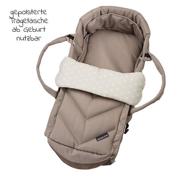 Gesslein 2in1 Kinder-Kombiwagen F6 Air+ Classic mit C1 Lift Tragetasche & Sportwagenaufsatz mit Schwenkschieber - Schwarz-Sand