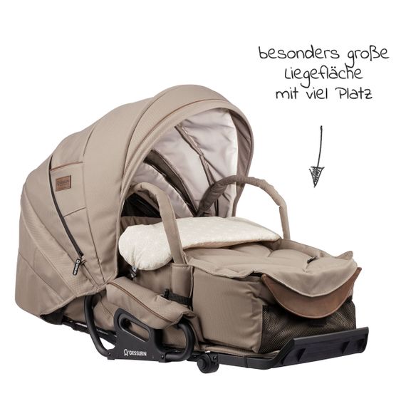 Gesslein 2in1 Kinder-Kombiwagen F6 Air+ Classic mit C1 Lift Tragetasche & Sportwagenaufsatz mit Schwenkschieber - Schwarz-Sand