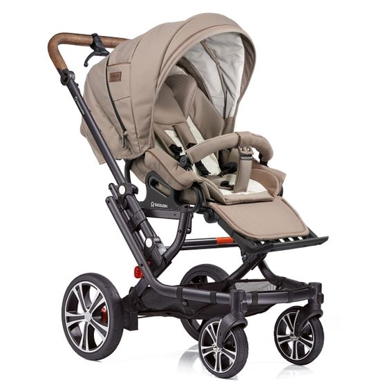 Gesslein 2in1 Kinder-Kombiwagen F6 Air+ Classic mit C1 Lift Tragetasche & Sportwagenaufsatz mit Schwenkschieber - Schwarz-Sand
