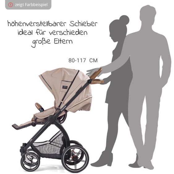 Gesslein 2in1 Kinder-Kombiwagen FX4 Soft+ Classic mit CX3 Wanne & umsetzbarern Sportwagenaufsatz - Schwarz-Cognac-Khaki