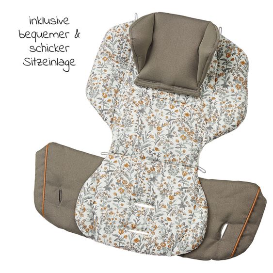 Gesslein 2in1 Kinder-Kombiwagen FX4 Soft+ Classic mit CX3 Wanne & umsetzbarern Sportwagenaufsatz - Schwarz-Cognac-Khaki