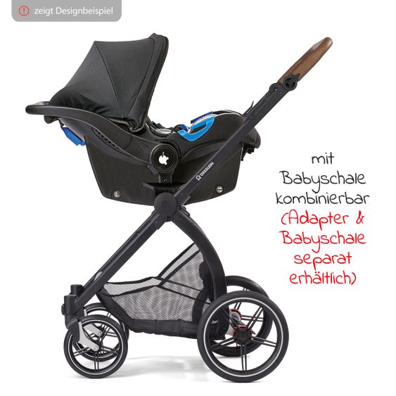 Gesslein 2in1 Kinder-Kombiwagen FX4 Soft+ Classic mit CX3 Wanne & umsetzbarern Sportwagenaufsatz - Schwarz-Cognac-Khaki