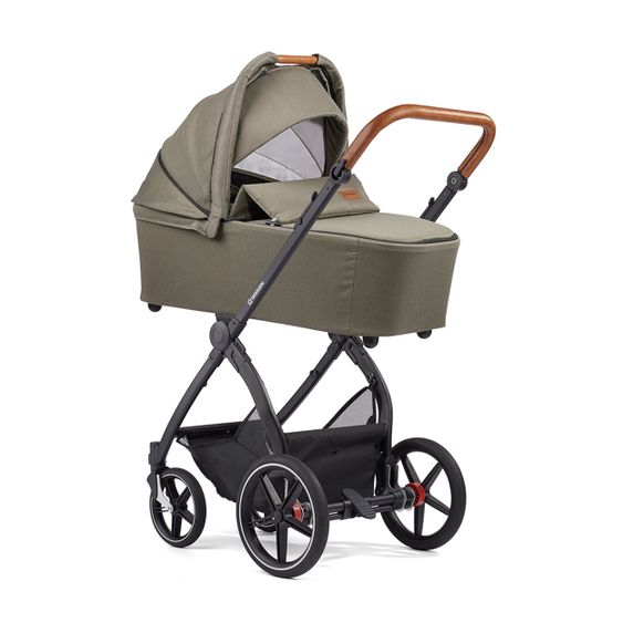 Gesslein 2in1 Kinder-Kombiwagen FX4 Soft+ Classic mit CX3 Wanne & umsetzbarern Sportwagenaufsatz - Schwarz-Cognac-Khaki