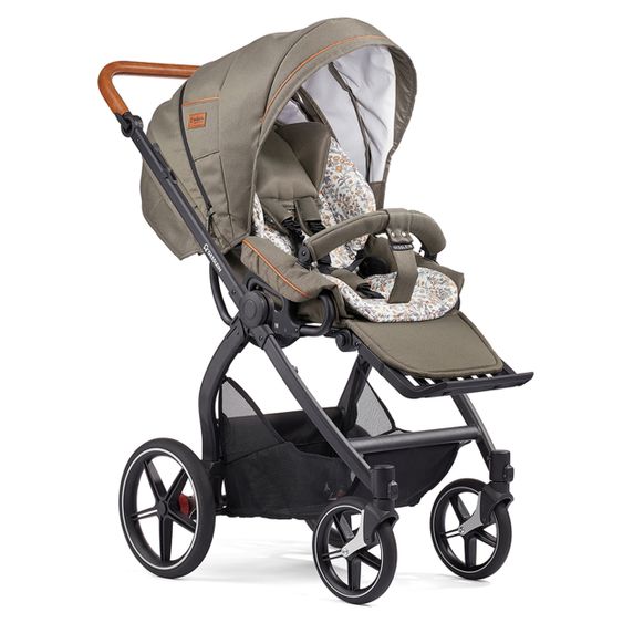 Gesslein 2in1 Kinder-Kombiwagen FX4 Soft+ Classic mit CX3 Wanne & umsetzbarern Sportwagenaufsatz - Schwarz-Cognac-Khaki