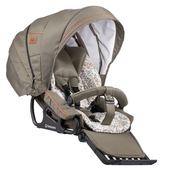 Gesslein 2in1 Kinder-Kombiwagen FX4 Soft+ Classic mit CX3 Wanne & umsetzbarern Sportwagenaufsatz - Schwarz-Cognac-Khaki