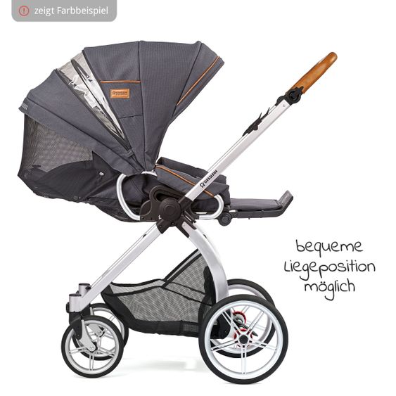 Gesslein 2in1 Kinder-Kombiwagen FX4 Soft+ Classic mit CX3 Wanne & umsetzbarern Sportwagenaufsatz - Schwarz-Cognac-Khaki