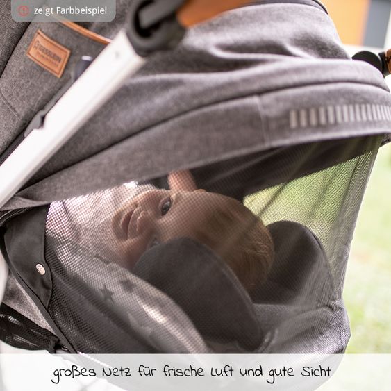 Gesslein 2in1 Kinder-Kombiwagen FX4 Soft+ Classic mit CX3 Wanne & umsetzbarern Sportwagenaufsatz - Schwarz-Cognac-Khaki