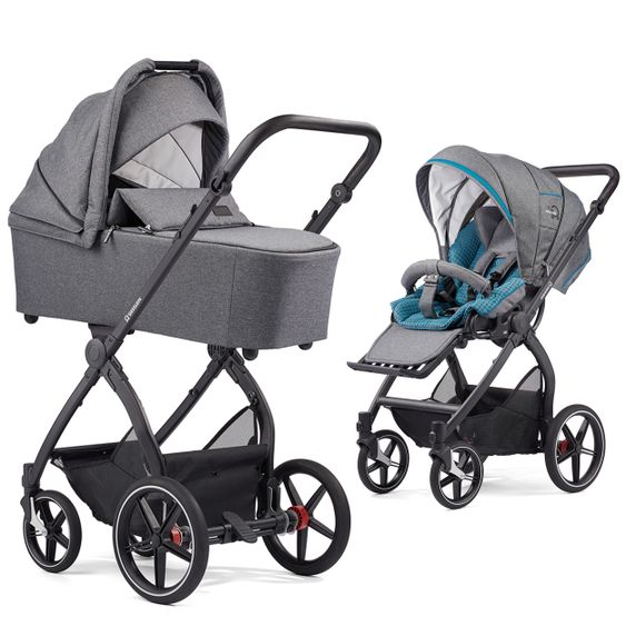Gesslein 2in1 Kinder-Kombiwagen FX4 Soft+ Classic mit CX3 Wanne & umsetzbarern Sportwagenaufsatz - Schwarz-Scharz-Grau