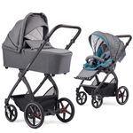 2in1 Kinder-Kombiwagen FX4 Soft+ Classic mit CX3 Wanne & umsetzbarern Sportwagenaufsatz - Schwarz-Scharz-Grau