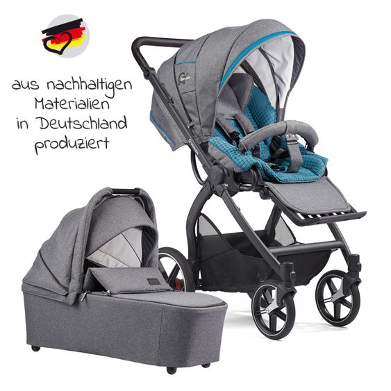 Gesslein 2in1 Kinder-Kombiwagen FX4 Soft+ Classic mit CX3 Wanne & umsetzbarern Sportwagenaufsatz - Schwarz-Scharz-Grau