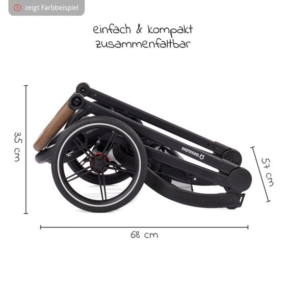Gesslein 2in1 Kinder-Kombiwagen FX4 Soft+ Classic mit CX3 Wanne & umsetzbarern Sportwagenaufsatz - Schwarz-Scharz-Grau