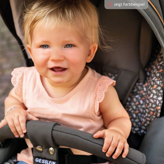 Gesslein 2in1 Kinder-Kombiwagen FX4 Soft+ Classic mit CX3 Wanne & umsetzbarern Sportwagenaufsatz - Schwarz-Scharz-Grau