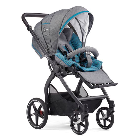 Gesslein 2in1 Kinder-Kombiwagen FX4 Soft+ Classic mit CX3 Wanne & umsetzbarern Sportwagenaufsatz - Schwarz-Scharz-Grau