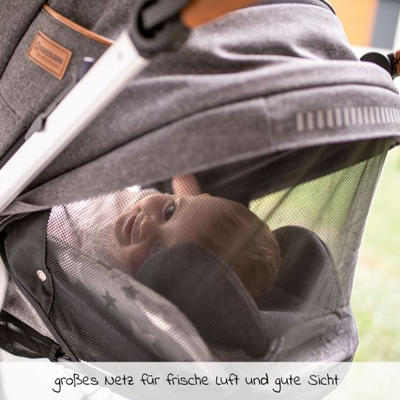 Gesslein 2in1 Kinder-Kombiwagen FX4 Soft+ Classic mit CX3 Wanne & umsetzbarern Sportwagenaufsatz - Schwarz-Scharz-Grau