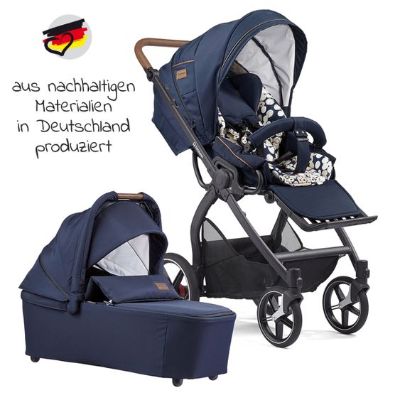 Gesslein Passeggino classico 2in1 FX4 Soft+ con navicella CX3 e attacco per passeggino trasformabile - Nero Tabacco Navy