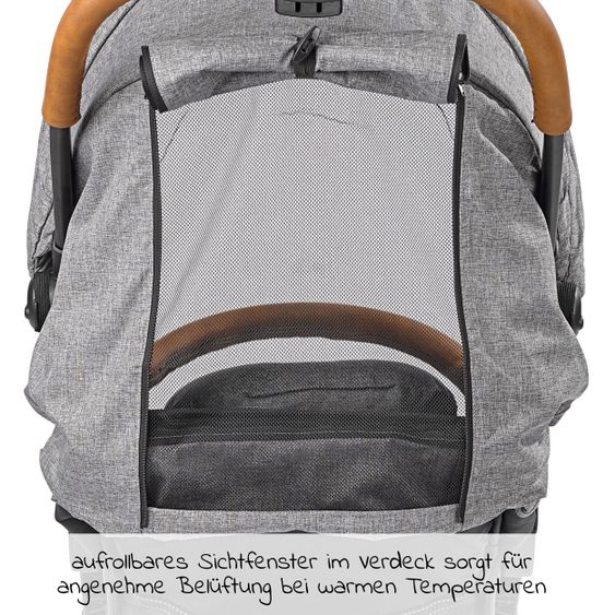 Gesslein Buggy & Reisebuggy Smiloo Cuby mit Liegeposition, klein faltbar nur 6,5kg - Black-Cognac-Grau Meliert