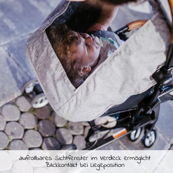 Gesslein Buggy & Reisebuggy Smiloo Cuby mit Liegeposition, klein faltbar nur 6,5kg - Black-Cognac-Grau Meliert