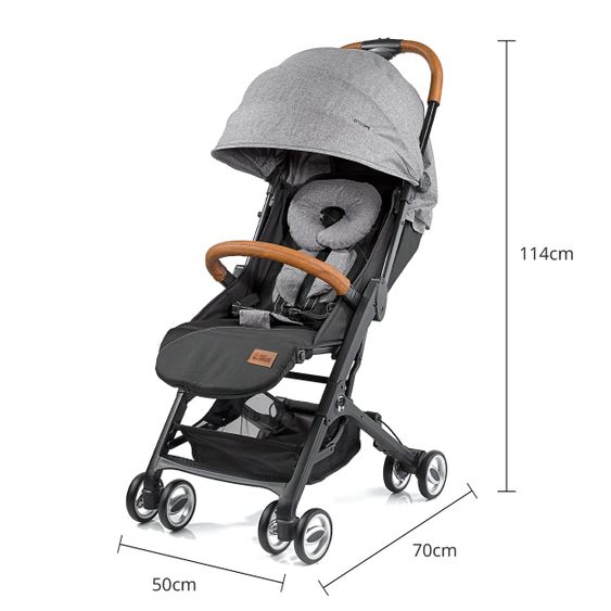 Gesslein Buggy & Reisebuggy Smiloo Cuby mit Liegeposition, klein faltbar nur 6,5kg - Black-Cognac-Grau Meliert