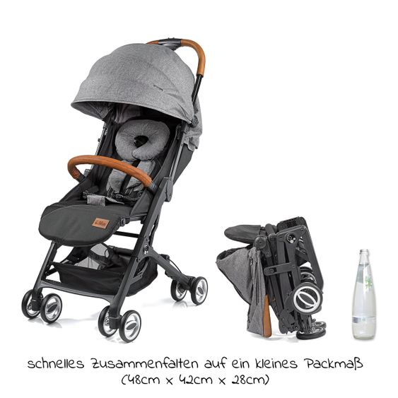 Gesslein Buggy & Reisebuggy Smiloo Cuby mit Liegeposition, klein faltbar nur 6,5kg - Black-Cognac-Grau Meliert