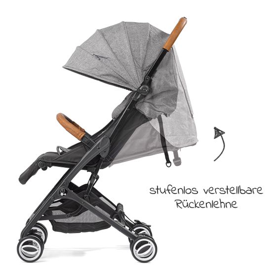 Gesslein Buggy & Reisebuggy Smiloo Cuby mit Liegeposition, klein faltbar nur 6,5kg - Black-Cognac-Grau Meliert