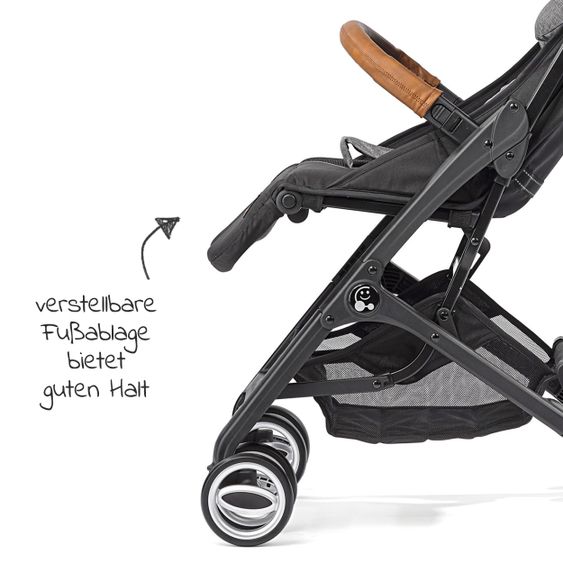 Gesslein Buggy & Reisebuggy Smiloo Cuby mit Liegeposition, klein faltbar nur 6,5kg - Black-Cognac-Grau Meliert