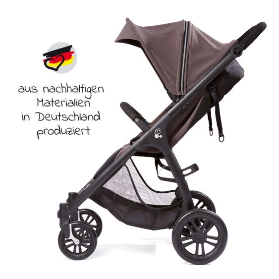 Gesslein Smiloo Happy passeggino e carrozzina con posizione reclinabile, maniglione regolabile in altezza, fino a 22 kg - Nero-Taupe Melange