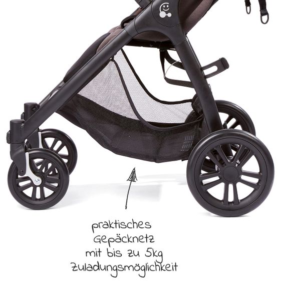 Gesslein Smiloo Happy passeggino e carrozzina con posizione reclinabile, maniglione regolabile in altezza, fino a 22 kg - Nero-Taupe Melange