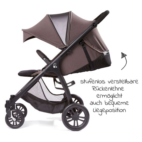 Gesslein Buggy & stroller Smiloo Happy with reclining position, height adjustable slide, up to 22 kg - Black-Taupe Melange