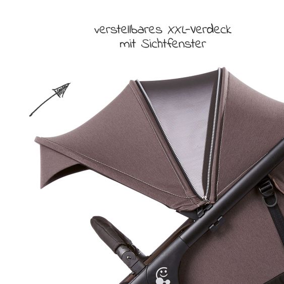 Gesslein Buggy & Sportwagen Smiloo Happy mit Liegeposition, höhenverstellbarer Schieber, bis 22 kg - Black-Taupe Melange