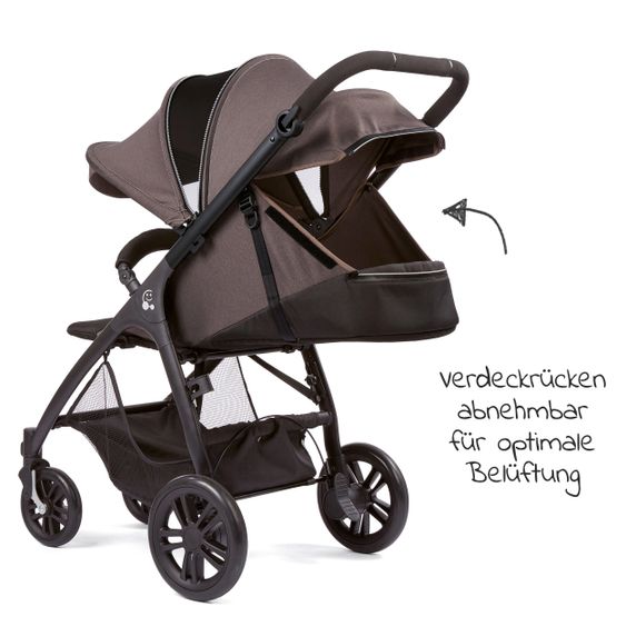 Gesslein Buggy & stroller Smiloo Happy with reclining position, height adjustable slide, up to 22 kg - Black-Taupe Melange