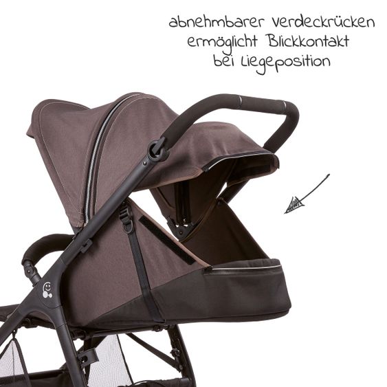 Gesslein Smiloo Happy passeggino e carrozzina con posizione reclinabile, maniglione regolabile in altezza, fino a 22 kg - Nero-Taupe Melange