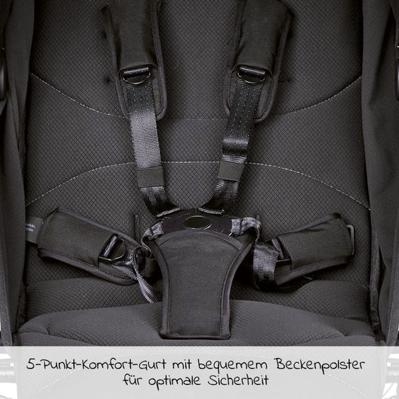 Gesslein Buggy & Sportwagen Smiloo Happy plus mit Liegeposition, höhenverstellbarer Schieber, bis 20 kg - Black-Cognac-Black