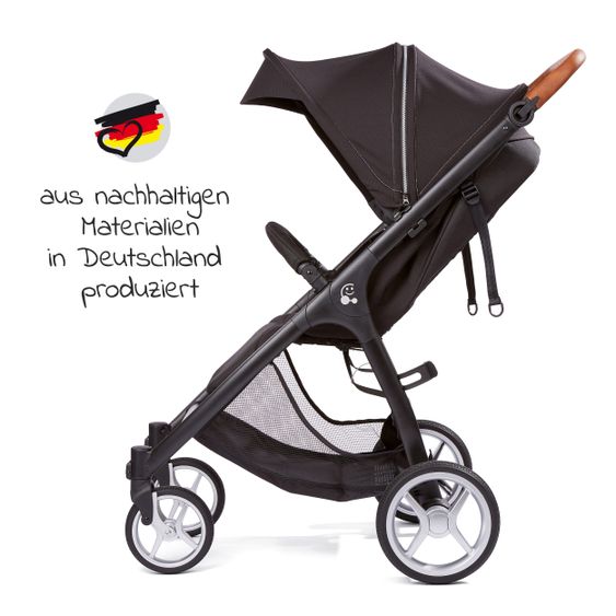 Gesslein Buggy & Sportwagen Smiloo Happy plus mit Liegeposition, höhenverstellbarer Schieber, bis 20 kg - Black-Cognac-Black