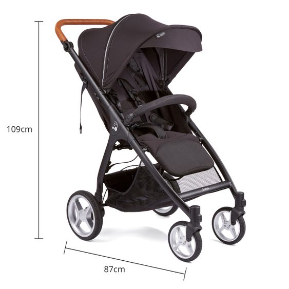 Gesslein Buggy & Sportwagen Smiloo Happy plus mit Liegeposition, höhenverstellbarer Schieber, bis 20 kg - Black-Cognac-Black