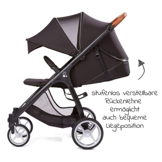 Gesslein Buggy & Sportwagen Smiloo Happy plus mit Liegeposition, höhenverstellbarer Schieber, bis 20 kg - Black-Cognac-Black