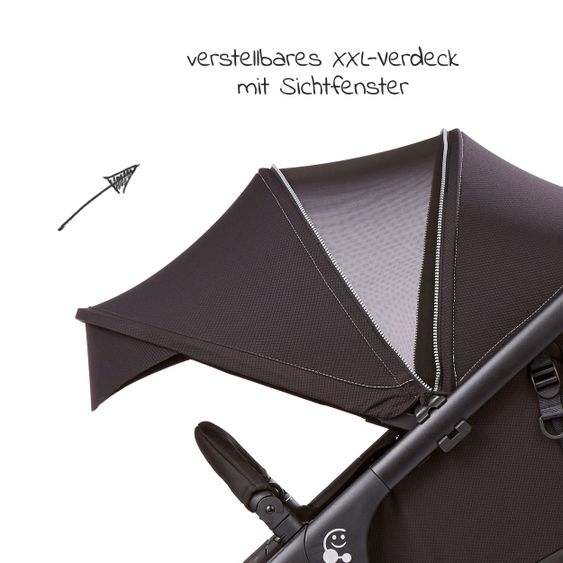 Gesslein Buggy & Sportwagen Smiloo Happy plus mit Liegeposition, höhenverstellbarer Schieber, bis 20 kg - Black-Cognac-Black