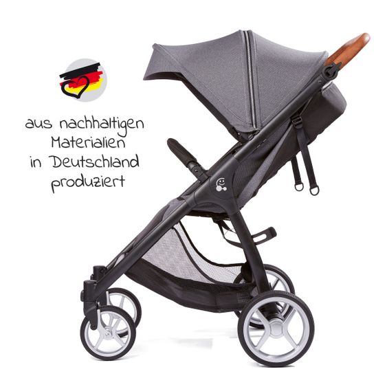 Gesslein Buggy & Sportwagen Smiloo Happy plus mit Liegeposition, höhenverstellbarer Schieber, bis 20 kg - Black-Cognac-Steel Grey