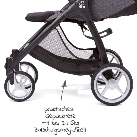 Gesslein Buggy & Sportwagen Smiloo Happy plus mit Liegeposition, höhenverstellbarer Schieber, bis 20 kg - Black-Cognac-Steel Grey