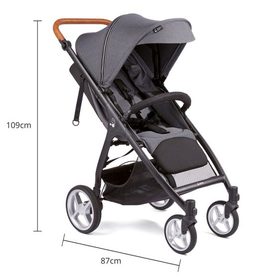 Gesslein Buggy & Sportwagen Smiloo Happy plus mit Liegeposition, höhenverstellbarer Schieber, bis 20 kg - Black-Cognac-Steel Grey