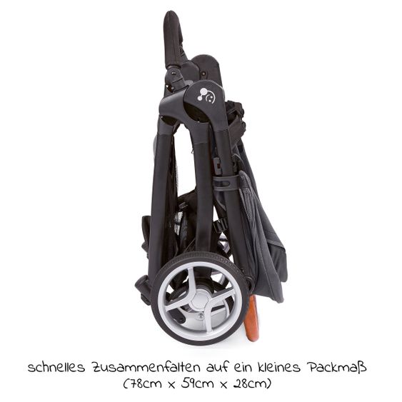 Gesslein Buggy & Sportwagen Smiloo Happy plus mit Liegeposition, höhenverstellbarer Schieber, bis 20 kg - Black-Cognac-Steel Grey