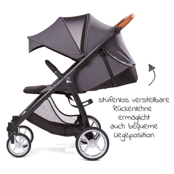 Gesslein Buggy & Sportwagen Smiloo Happy plus mit Liegeposition, höhenverstellbarer Schieber, bis 20 kg - Black-Cognac-Steel Grey